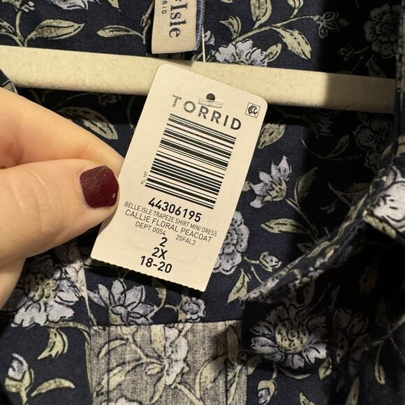 Torrid Belle Isle Blue Floral Cotton Shirt Dress NEW Plus Size 2X - Picture 7 of 9